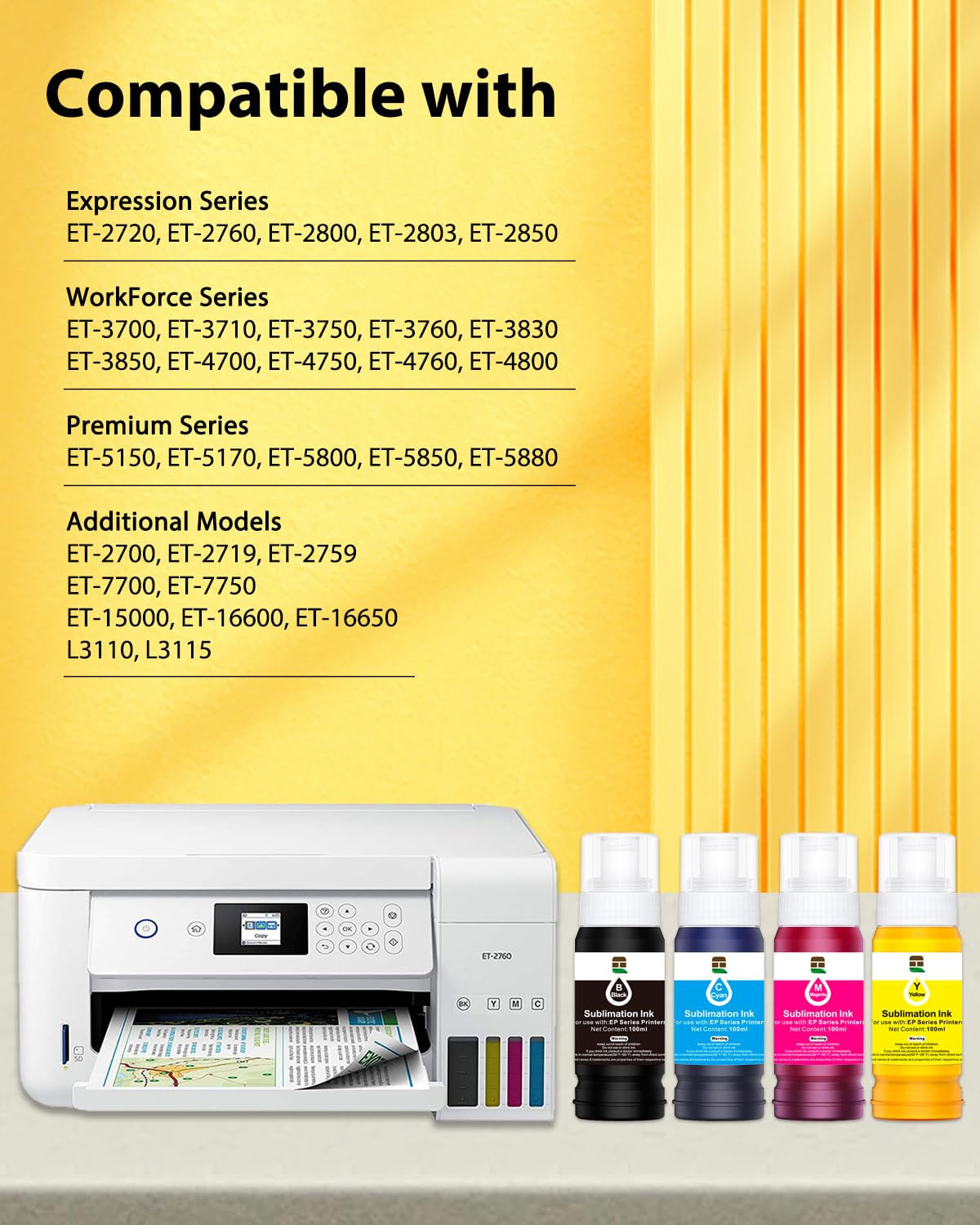 Tinta de sublimación sin jeringas para Epson EcoTank ET-4800 ET-2850 ET-2800 ET-2803 ET-2720 ET-3850 ET-2760 ET-3830 ET-4700 ET-2750 ET-4760 850 Es. T-5800 ET-15000 (400ML/ICC libre)