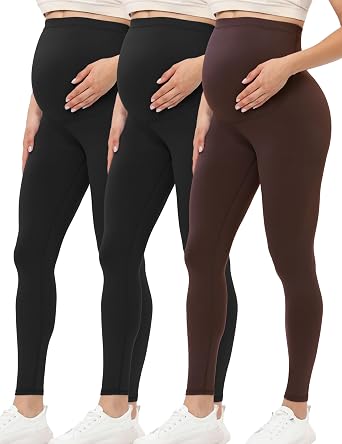 Buttergene 3 Pack Maternity Leggings with Elastic Band