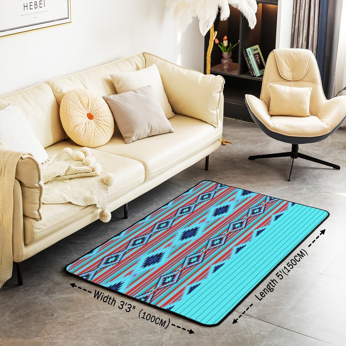 Loussiesd Southwestern dywaniki do salonu geometryczny dywanik dla dzieci chłopców dziewcząt wystrój pokoju plemienny dekoracyjny zestaw dywanów 100 * 150 cm rdzenni Amerykanie design niebieska mata