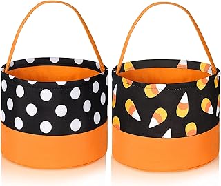2 Pieces Trick or Treat Bags Halloween Candy Buckets Fabric Candy Tote Bags for Halloween Supplies, 2 Styles (Corn and Dot)