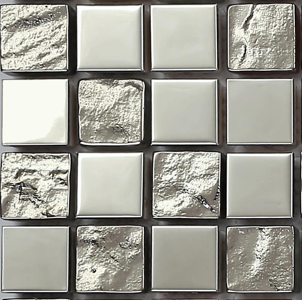 Polished Stainless Steel and Textured Silver Glass Mosaic Wall Tiles (MT0129) (Sample)