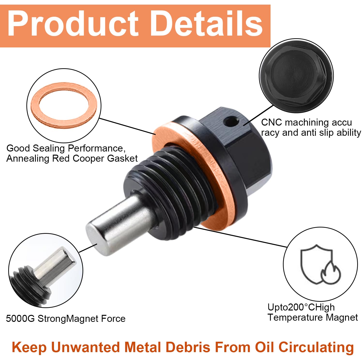 Jeu De 2 Bouchons De Vidange Magnétiques M12 X 1,5 Mm - Pour Moteur Voiture - Aluminium Antirouille - Noir