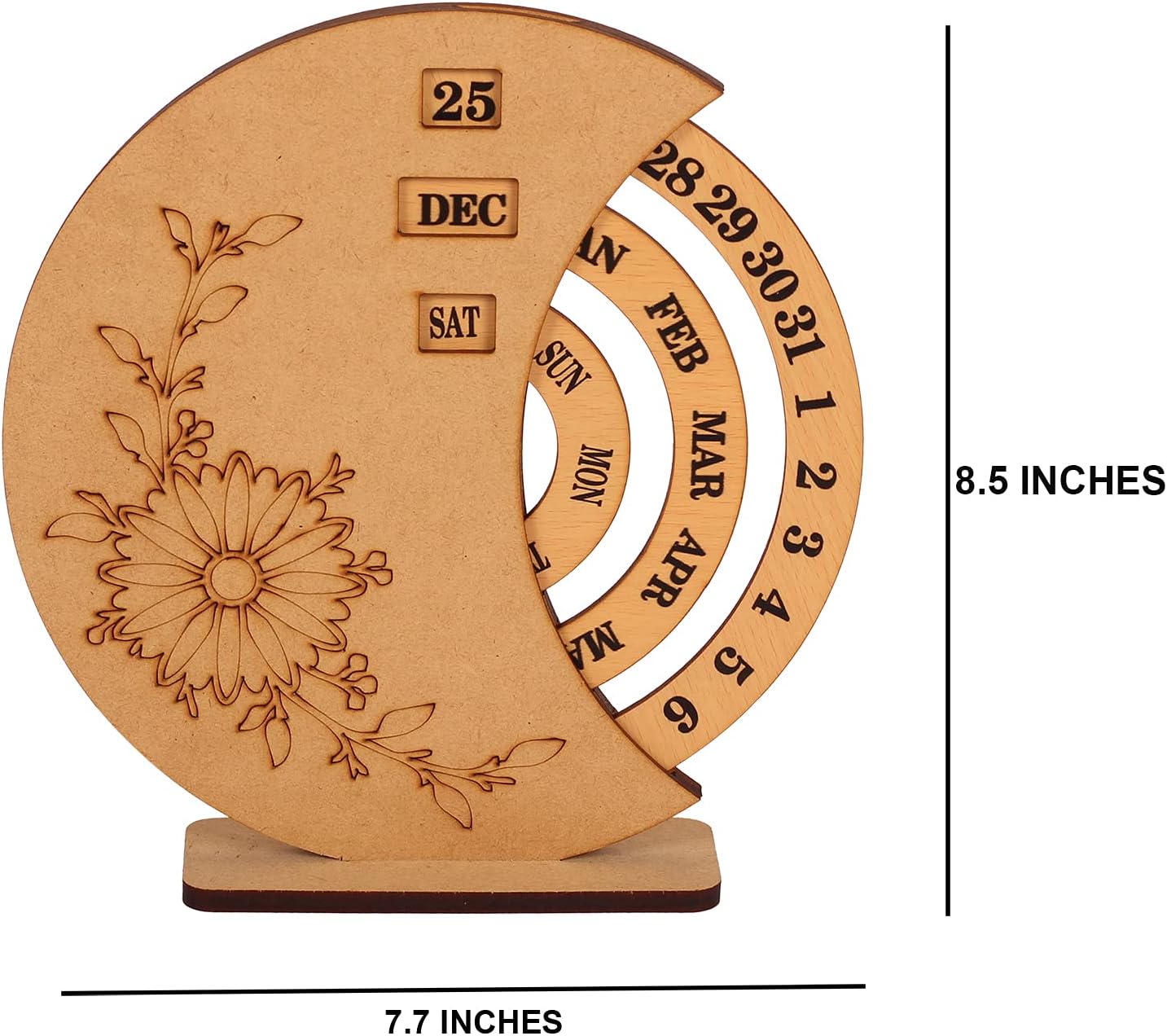 eTroves 8.5 Inch Perpetual Calendar Wooden Home and Office Desk Decor -Vintage Wooden Disc Perpetual Desk Calendar Brown