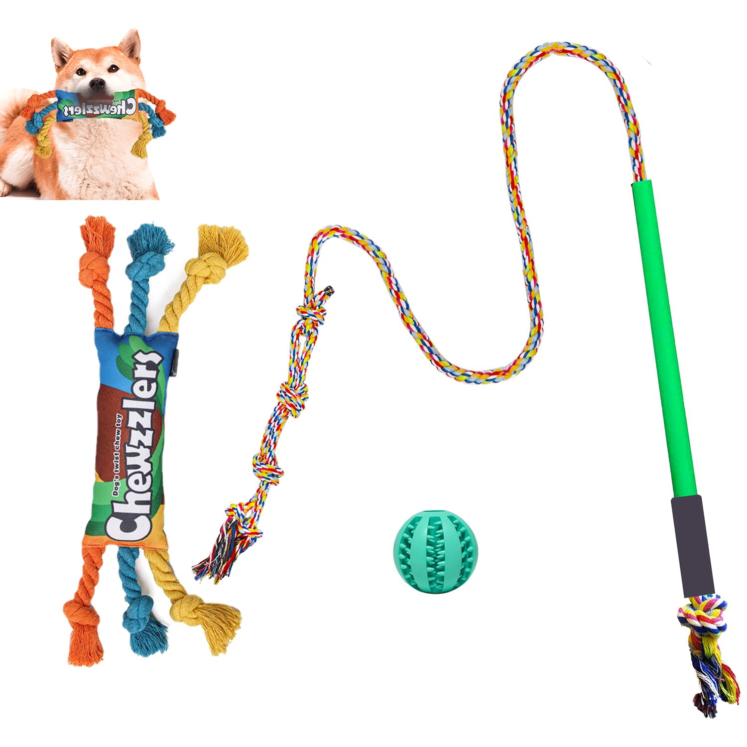 Flirt Pole Per Cani - Giocattolo Interattivo Con Corda Di Cotone, Per Addestramento E Esercizio - Foto 3