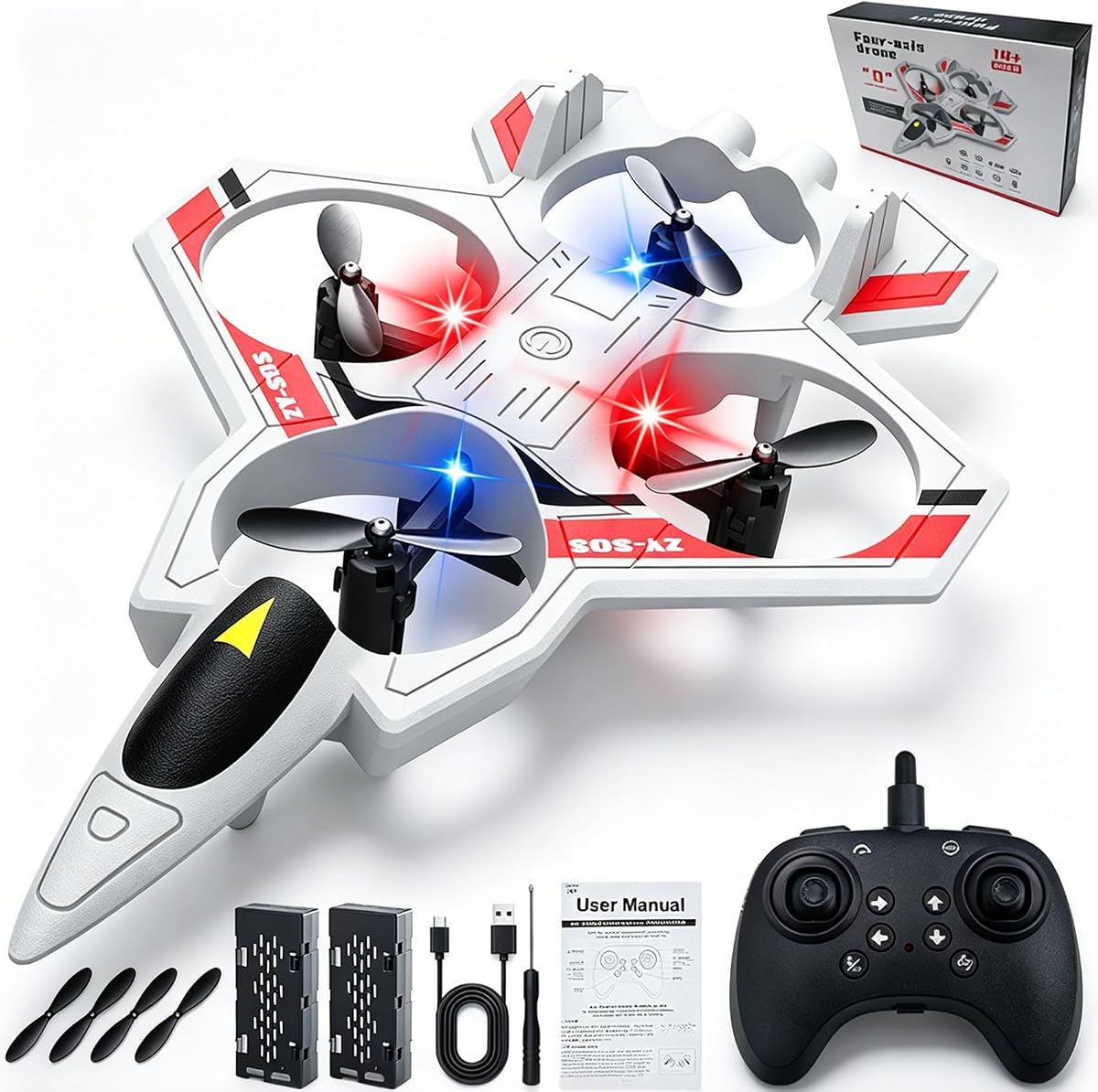 RC Plane, Plastic Remote Control Airplane for Hobbyists Beginners | 2.4GHz RC Airplane Fighter Jet Drone with LED Light, 360° Flip, Stunt Roll & Headless Mode, Easy to Fly for Adults & Age 12+