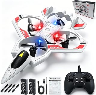 RC Plane, Plastic Remote Control Airplane for Hobbyists Beginners | 2.4GHz RC Airplane Fighter Jet Drone with LED Light, 360° Flip, Stunt Roll & Headless Mode, Easy to Fly for Adults & Age 12+