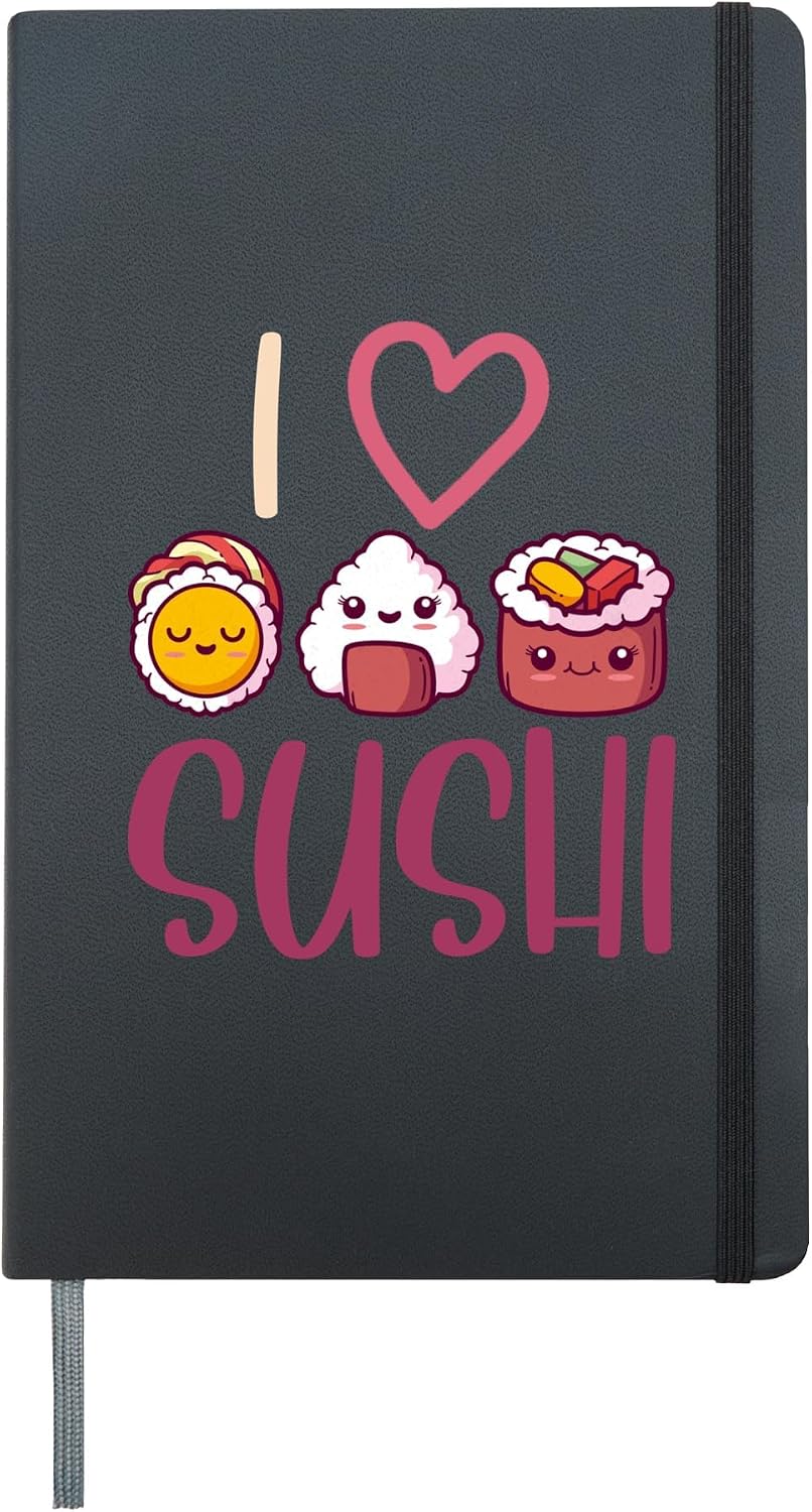 Anime Lover Gift Asian Food Nigiri Sashimi Maki I Love Sushi Hardcover Journal, Black