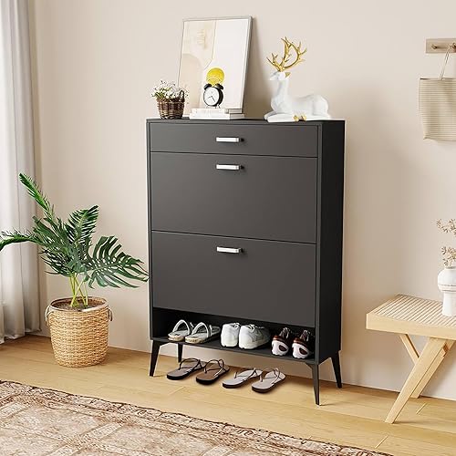 Miniatura 7 de Armario estrecho para zapatos para entrada, armario delgado de almacenamiento de zapatos con 2 cajones abatibles y compartimento superior, zapatero