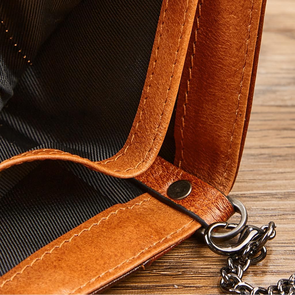 Wallet with Chain for Men Women Genuine Leather RFID Blocking Bi-Fold Wallet with Chain, Zip Coin Pocket, Credit Card Holder, Transparent ID Window for Driver License Biker Punk Hip Hop Style (Brown) - Image 4
