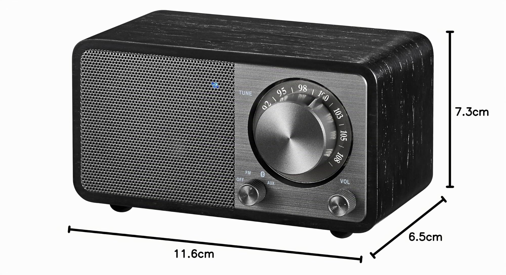 SANGEAN WR-7 Plus (2. Generation) – Kompaktes Retro Radio mit Bluetooth Lautsprecher, FM-Empfang, integriertem Akku, tragbares Design & Echtholz-Gehäuse, Midnight Oak
