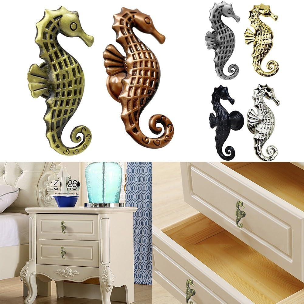 Seahorses Knobs 2.76'' X 1.34'' Zinc Alloy Cabinet Pull Handle for Home Office Dresser Wardrobe Cabinet Kitchen Drawer(Silver)