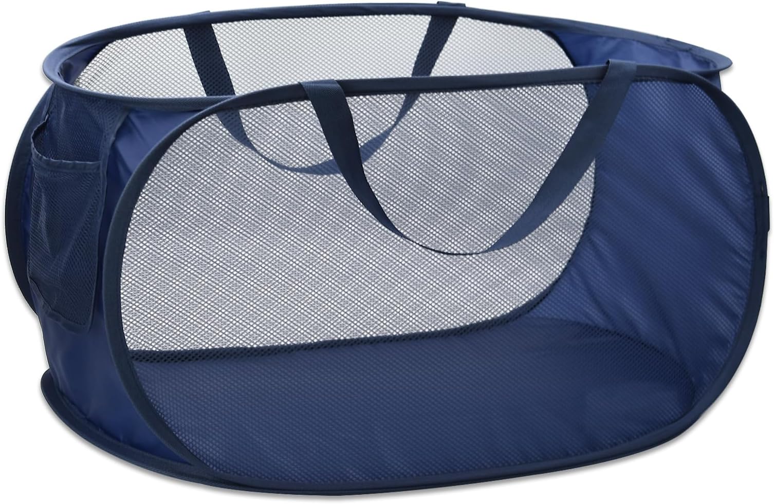 Pop Up Laundry Hamper,Collapsible Horizontal Baskets with Handles & Side Pocket,Foldable Sturdy mesh for Laundry Room,Bathroom,Kids Room,College Dorm or Travel (Navy)