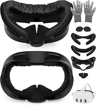 Facial Interface & Face Pad Cushion Compatible with Meta/Oculus Quest 3 Accessories Replacement PU Leather Foam Cushion Anti-Sweat Anti-Leakage Silicone Face Cover Not Fit Quest 3S WYLIE 6 Pack