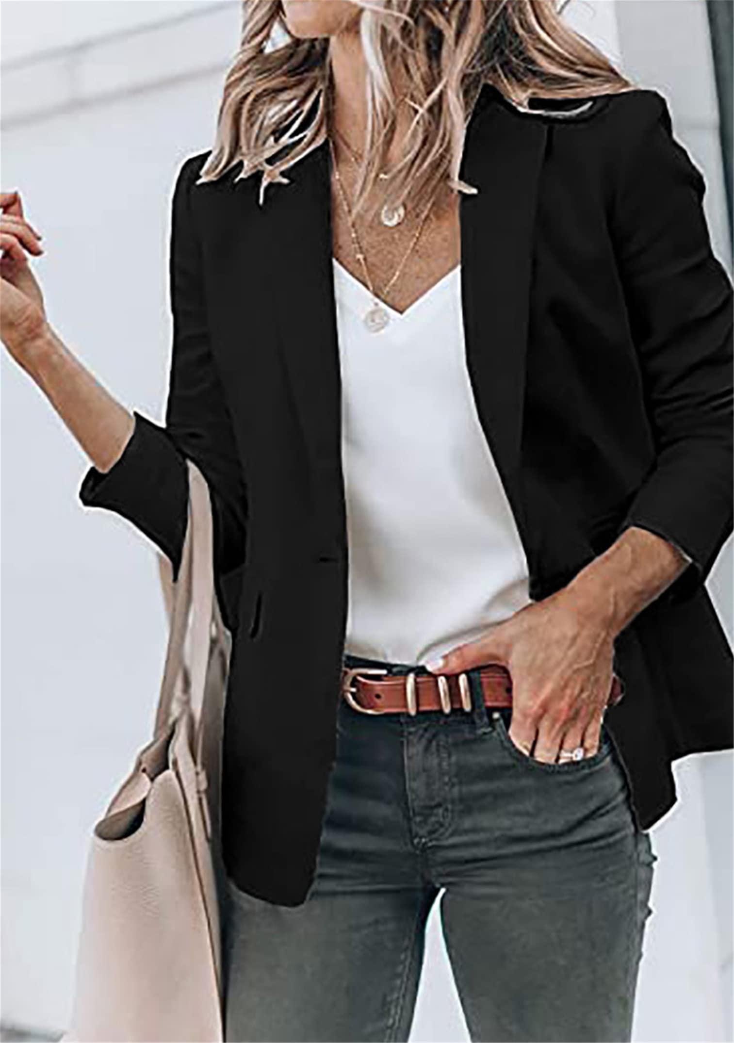 Women Single Breasted Suit One Button Formal Suit Jacket Summer Thin Coat Solid Color Suit Collar Schwarz 3XL