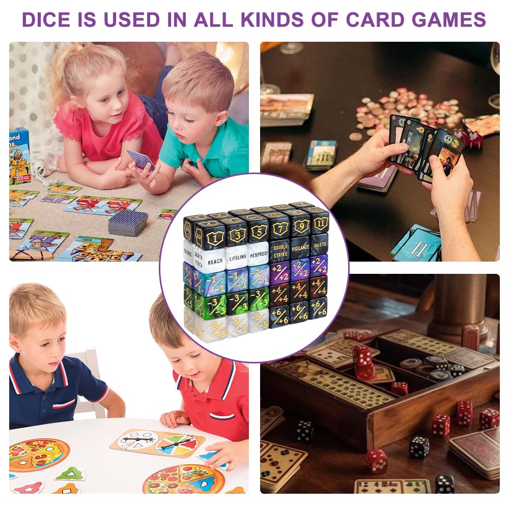 Contatore cubo, compatibile con MTG, 63 pezzi accessori per gioco di carte, contatore AbilityKeyword, 1/+1 contatore di vita, dadi D6, MTG TCG Cube Magic per accessori con custodia