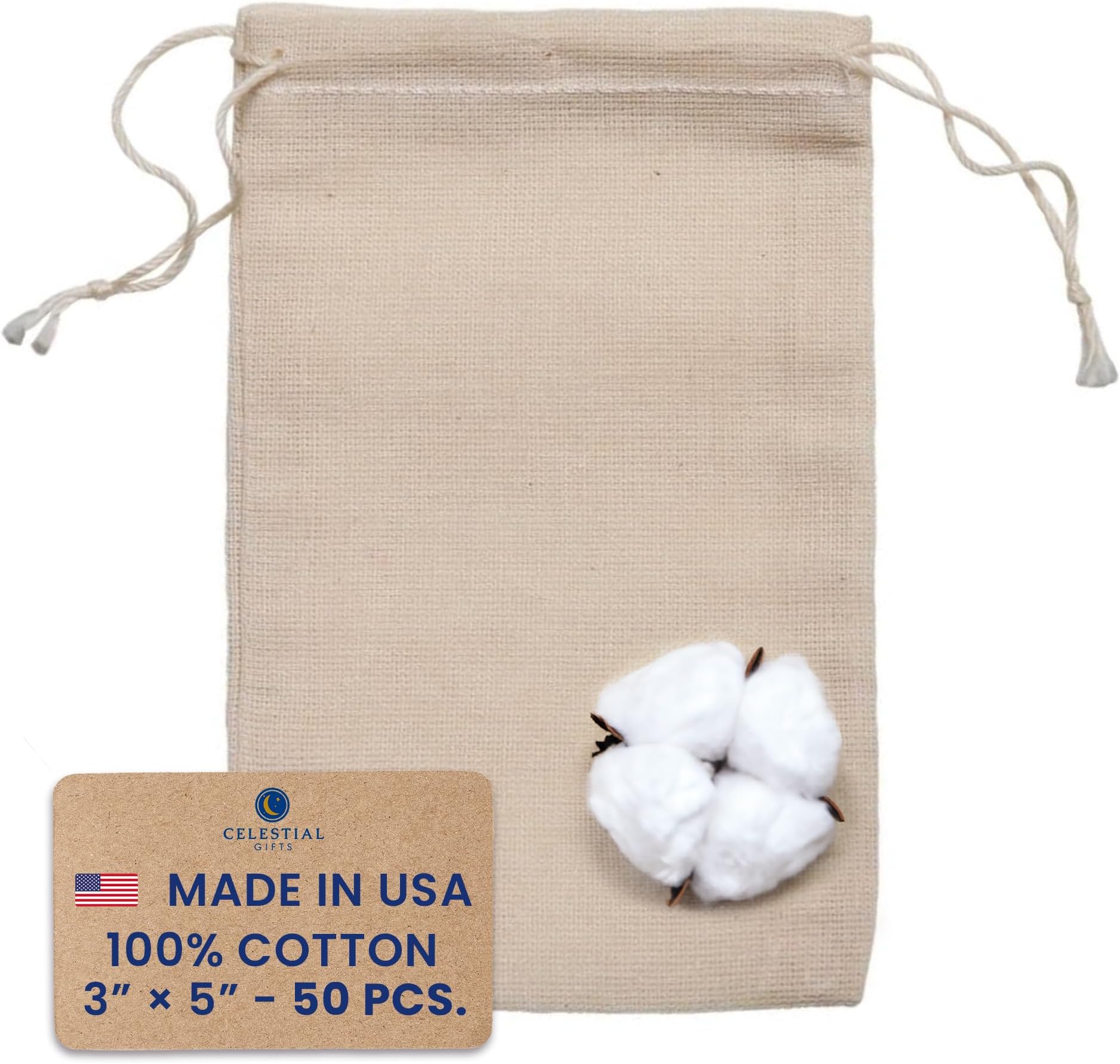 Celestial Gifts Muslin Bags with Drawstring 100% Cotton - Made in USA - Canvas Bags Bulk, Small Drawstring Bags