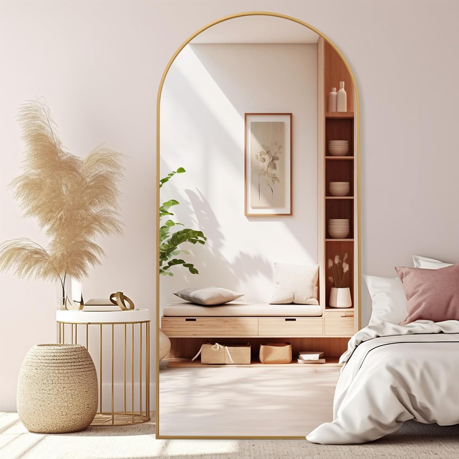Arched Full Length Mirror, 71x32 Oversized Floor Mirror with Stand, Gold Mirror Full Length, Aluminum Full Body Dressing Mirrors with Arched-Top, Leaning for Living Room, Bedroom - Image 5