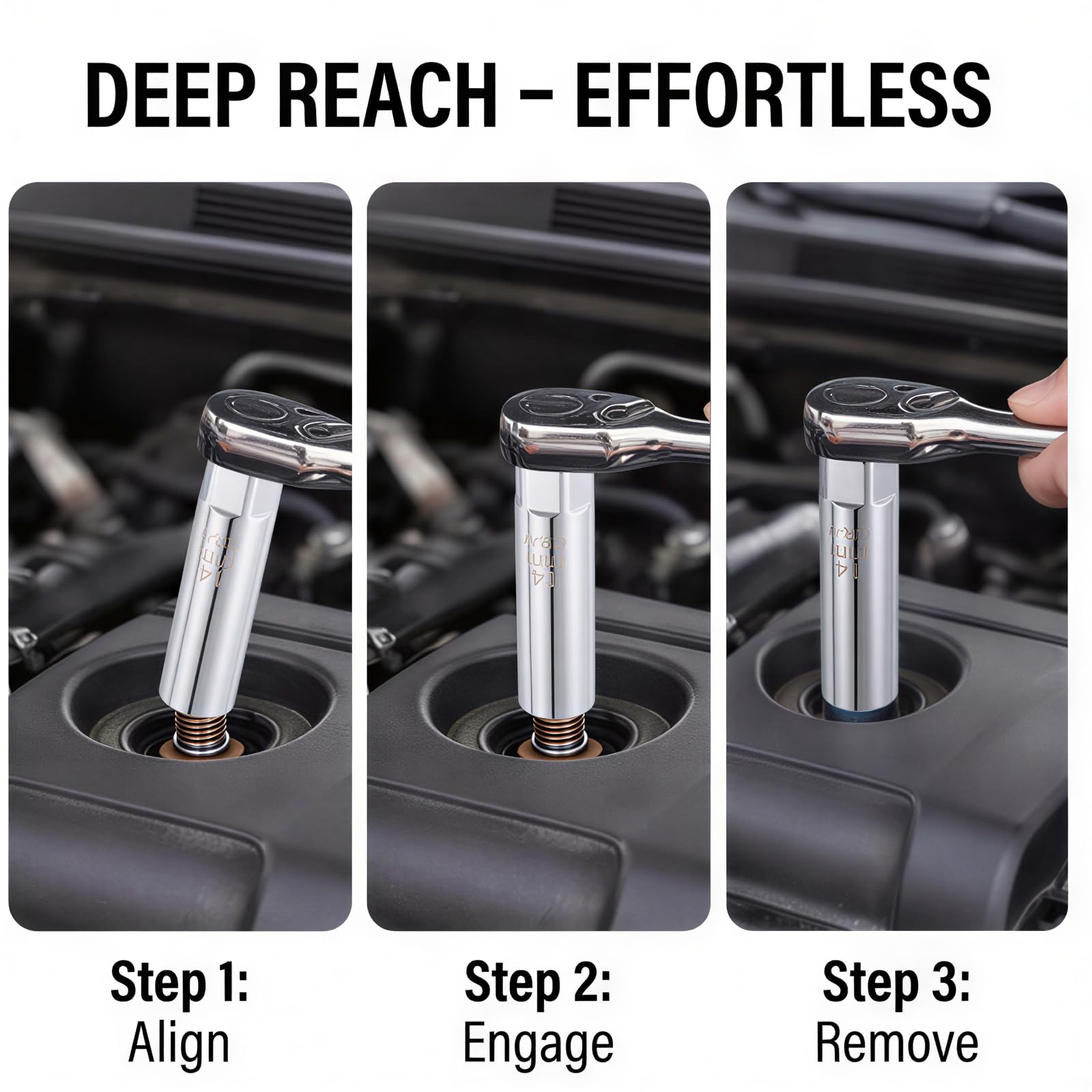 QUARKZMAN Presa per Candele 2 Pezzi 3/8" Attacco 14/16mm 12 Punte | Acciaio CR-V, Parete Sottile, Magnetica, Bussola Profonda, per Auto, SUV, Moto, Riparazione Auto