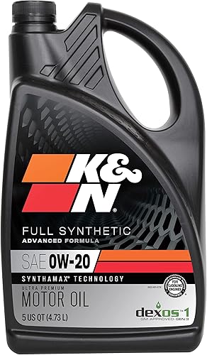 K&N Aceite de motor: 0W-20 Aceite de motor sintético: Protección premium, alto kilometraje, 5 cuartos
