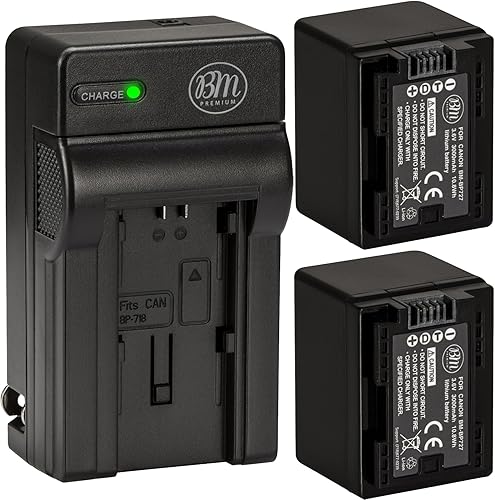 BM Premium 2 baterías y cargador BP-727 para Canon Vixia HFR80, HFR82, HFR800, HFR70, HFR72, HFR700, HFM500, HFR30, HFR32, HFR300, HFR40, HFR42