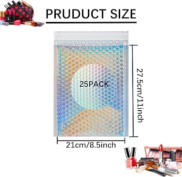 25 Pcs Metallic Bubble Mailers 8.5x12Inch Holographic Bubble Envelopes