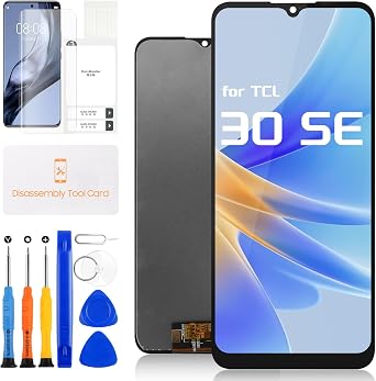 for TCL 30 SE Screen Replacement for TCL 30SE LCD Display 6165H 6156H1 6165A 6165A1 Digitizer Touch Screen Replacement Assembly with Repair ToolsBlack,6.52 inch