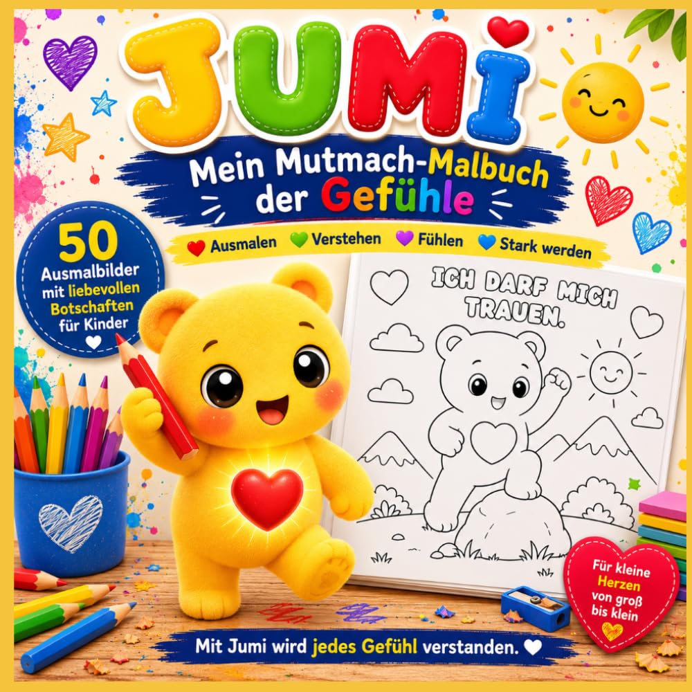 JUMI – Mein Mutmach-Malbuch der Gefühle: 50 Ausmalbilder mit stärkenden Botschaften für Kinder
