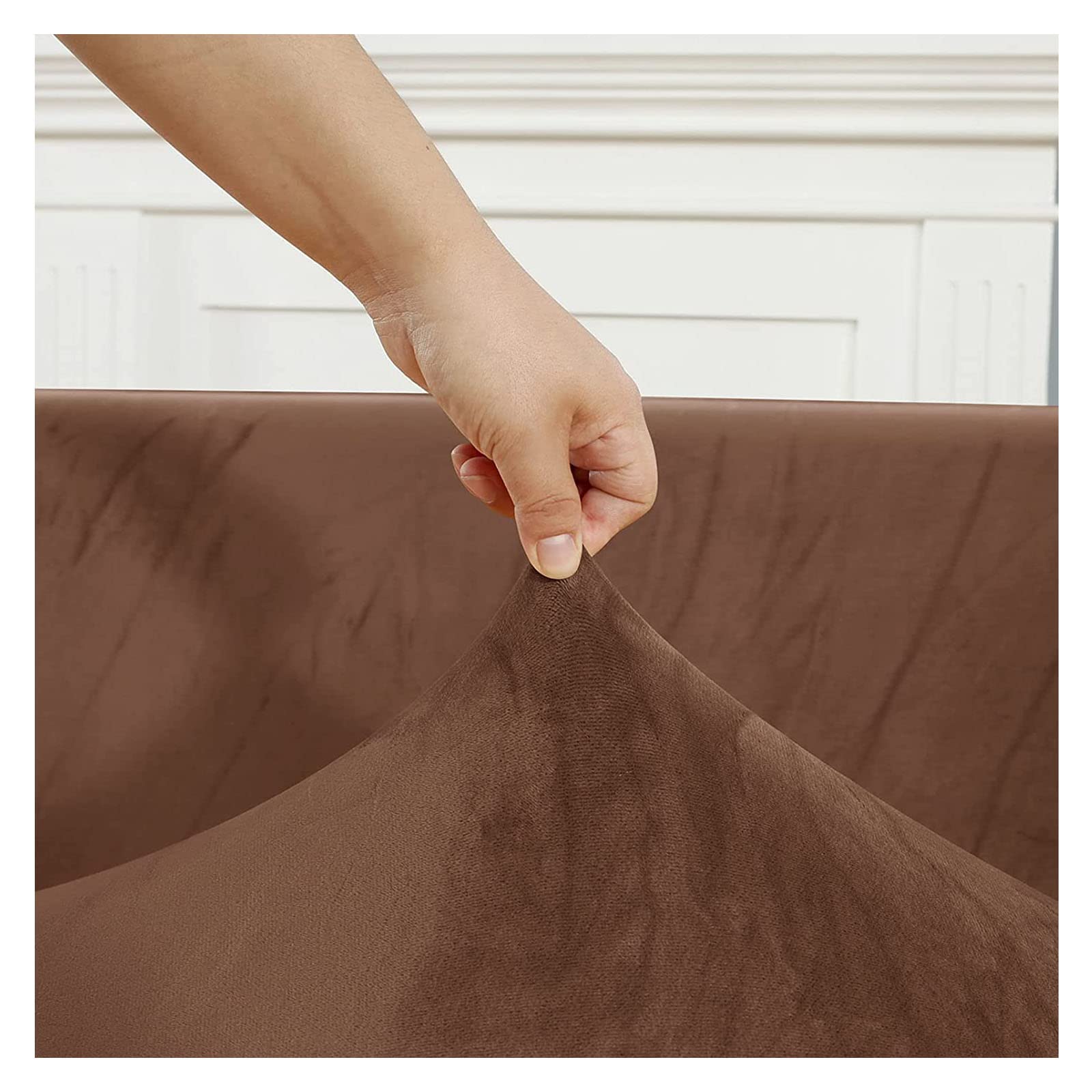 L-vormige sectionele bankhoezen, stretch hoezen, antislip meubelbeschermer (kleine 3-zits rozenpoeder