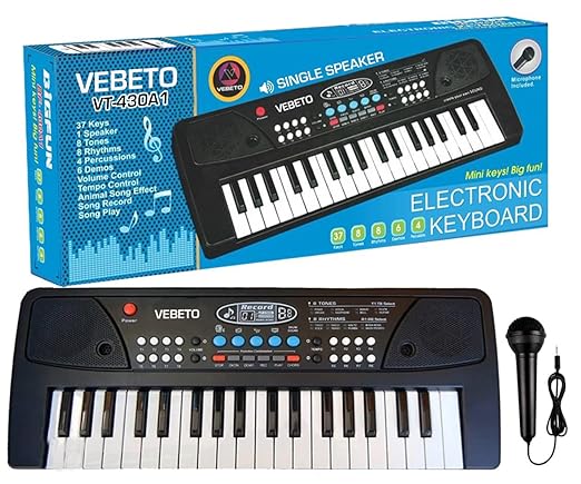 Kids Piano Keyboard with Mic (1 Year Warranty) 37 Keys 8 Rhythms 8 Tones 6 Demos Portable Electronic Keyboard Toy Beginners Educational Songs Recording Musical Toys 2 3 4 5 Years Boys Girls