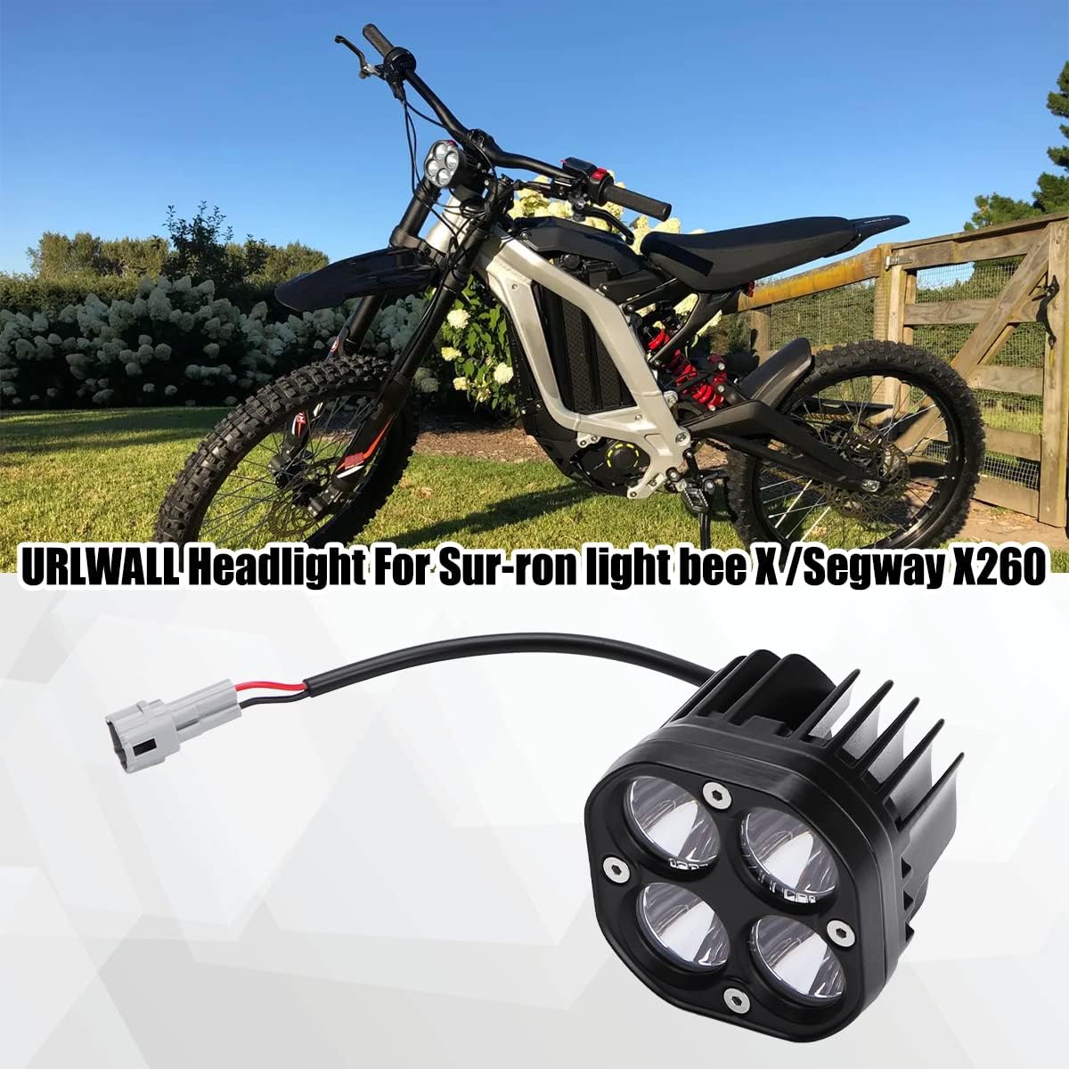 Upgraded Headlight for Sur Ron Segway Motorcycle, Plug N Play Light Bar Headlight, 60W Small Square Four Bulbs Headlamp With Switch (Without Switch)