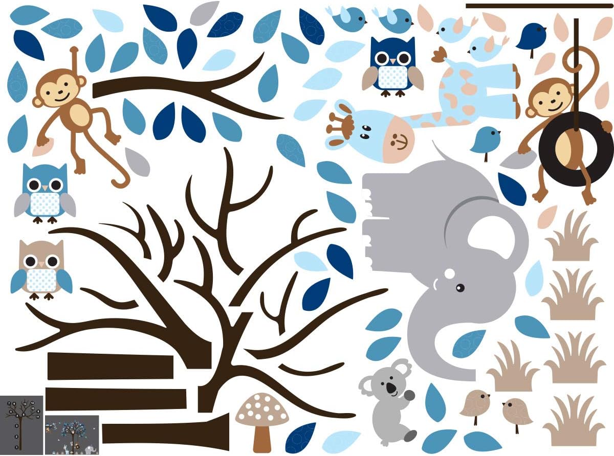 Children's Wall Stickers – Baby Room Decoration – Children's Wall Stickers – Jungle Animals – Wall Sticker – Height 60 x Length 80 cm