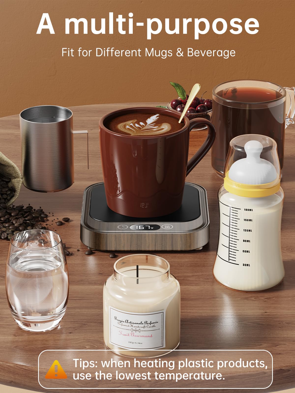 Calentador de tazas – Calentador de taza de café de 40 W para escritorio con apagado automático, calentador de velas eléctrico inteligente con 4 ajustes de temperatura y tiempo, regalos de café 6