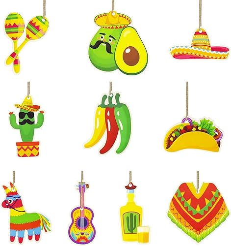 Miniatura 1 de Dohia Adornos de madera para fiesta mexicana, adornos de madera del Cinco de Mayo, cactus mexicano, Taco, decoraciones colgantes de madera,