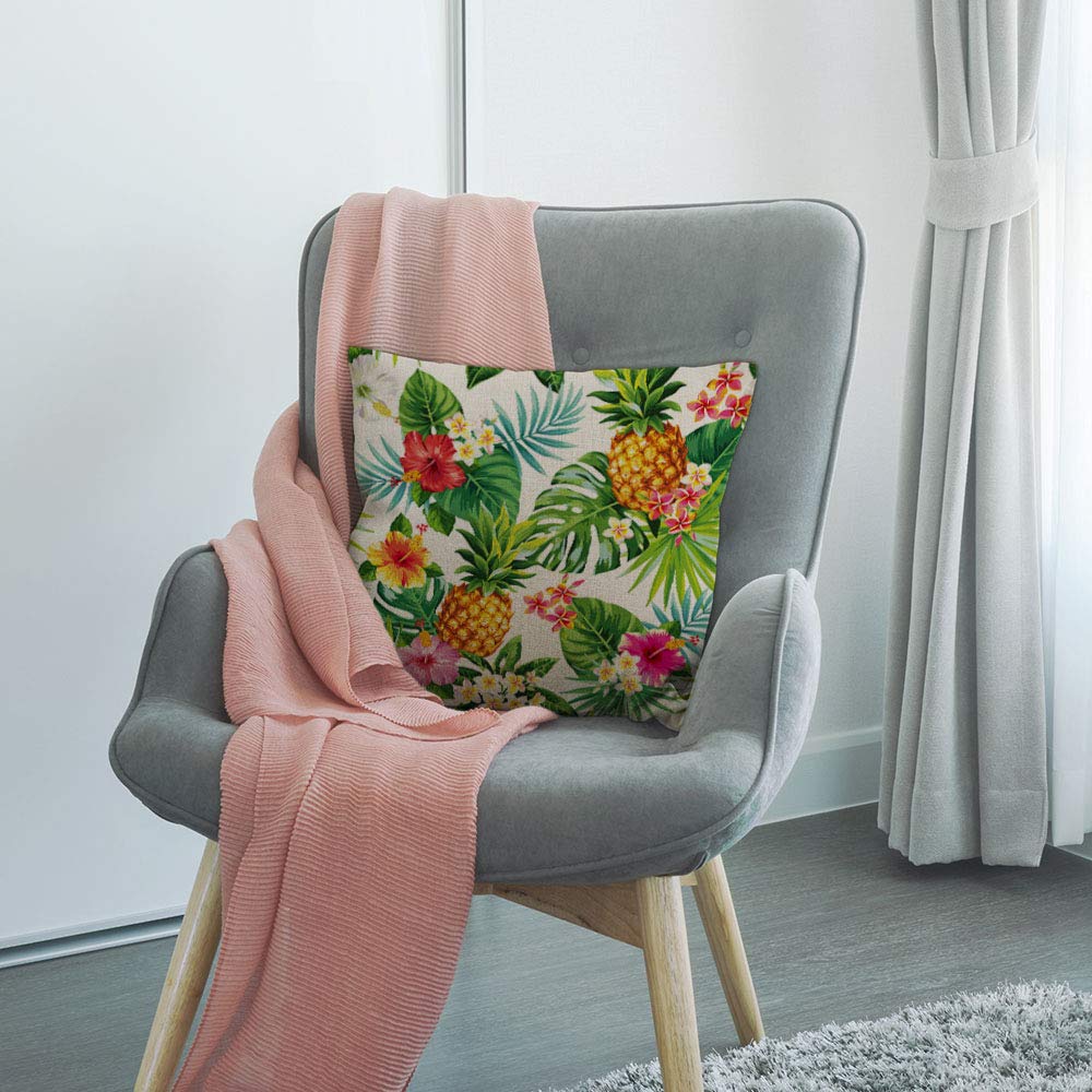 HGOD DESIGNS Federa per cuscino con ananas, foglie di palma e fiori, decorazione per la casa, per uomo/donna, soggiorno, camera da letto, divano, sedia, 45,7 x 45,7 cm