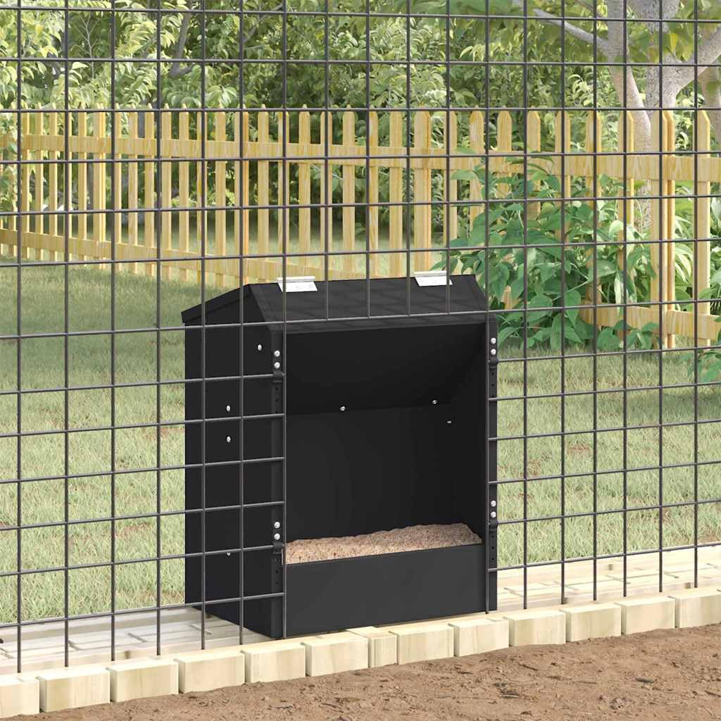 Comedero para conejos negro, 33,5 x 25,5 x 45,5 cm, de acero resistente a la intemperie, para interior y exterior, con capacidad de 3 kg, función de recarga fácil, construcción estable