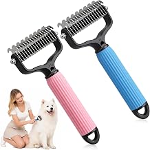 2 Pcs Pet Grooming Brush, Double Sided Undercoat Rake & Dematting Comb for Dogs and Cats, Detangling Tool for Matted Fur, Ideal for Medium or Long Haired Breeds Blue+Pink, Large