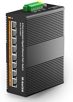 MokerLink 8 Port PoE Gigabit Industrial DIN-Rail Ethernet Switch, 96W PoE+ Power, 16Gbps Switching Capacity, IP40 Rated Unmanaged Network Switch -40 to 185F, with Power Supply