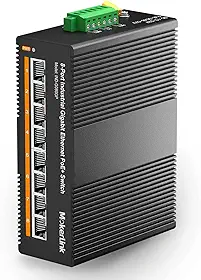 MokerLink Switch Ethernet Industrial Gigabit Poe de 8 Portas para Trilho Din, Alimentação Poe+ de 96 W, Capacidade de Comutação de 16 Gbps, Switch de Rede Não Gerenciável com Classificação Ip40 (-40