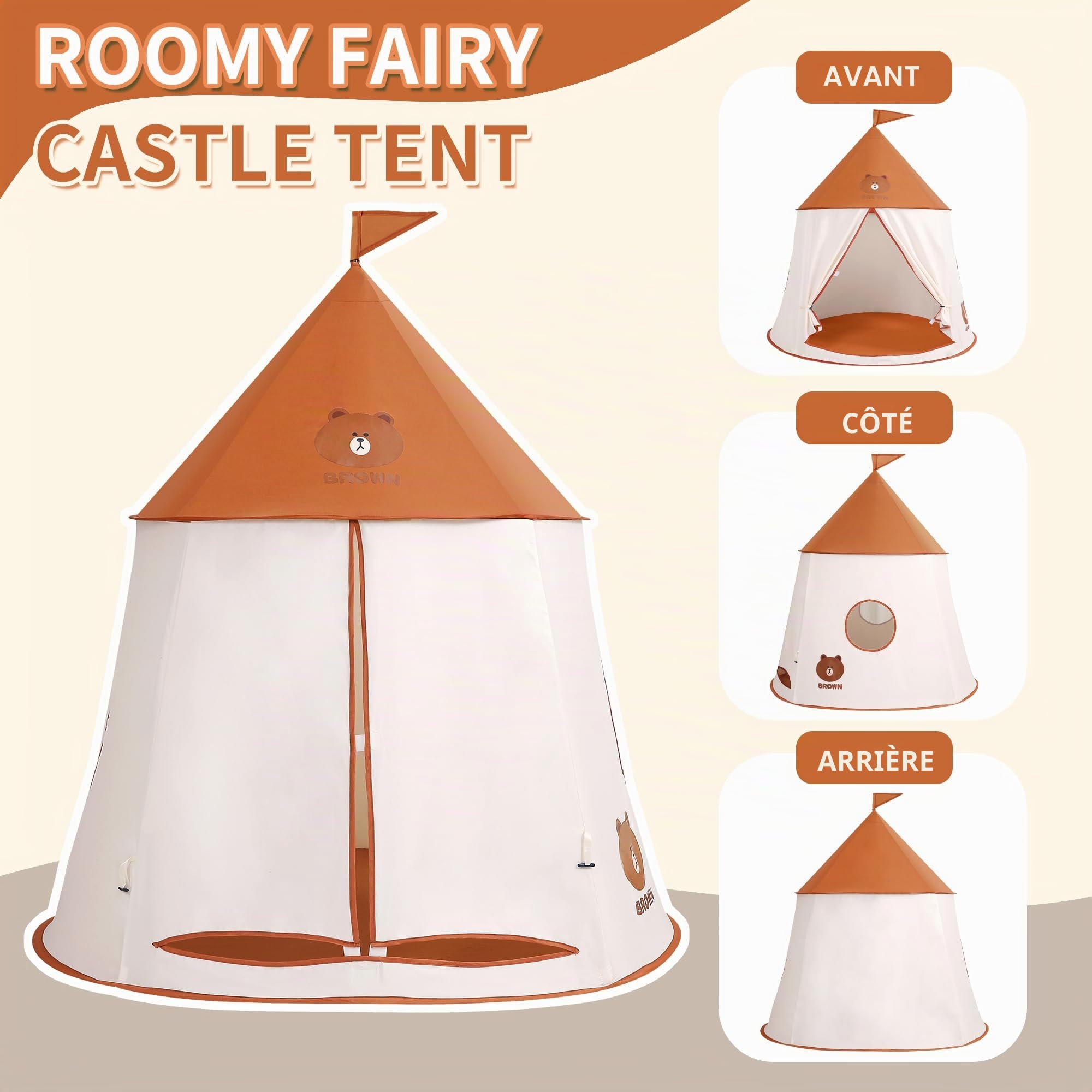 Tente de jeu, pour enfant, tente de jeu, pour enfant, tente de château, portable, pop-up, style indien, maison de jardin, maison de jeu, pour chambre d'enfant, cadeau d'anniversaire, de Noël (ours
