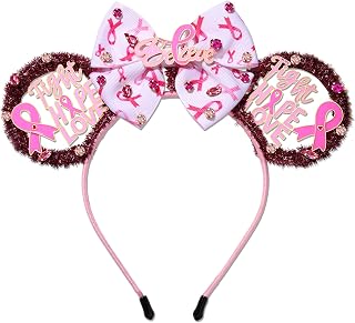 Breast Cancer Awareness Headband for Women Bow Knot Pink Ribbon Headband Mouse Ears Headbands Breast Cancer Awareness Accessories Outfits Survivor Gifts (Pattern C)