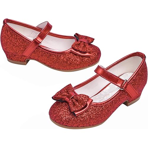 Stelle Girls Dress Shoes Glitter Princess Shoe Flower Mary Jane Low Heels Party Wedding Prom Footwear for Toddler Kids