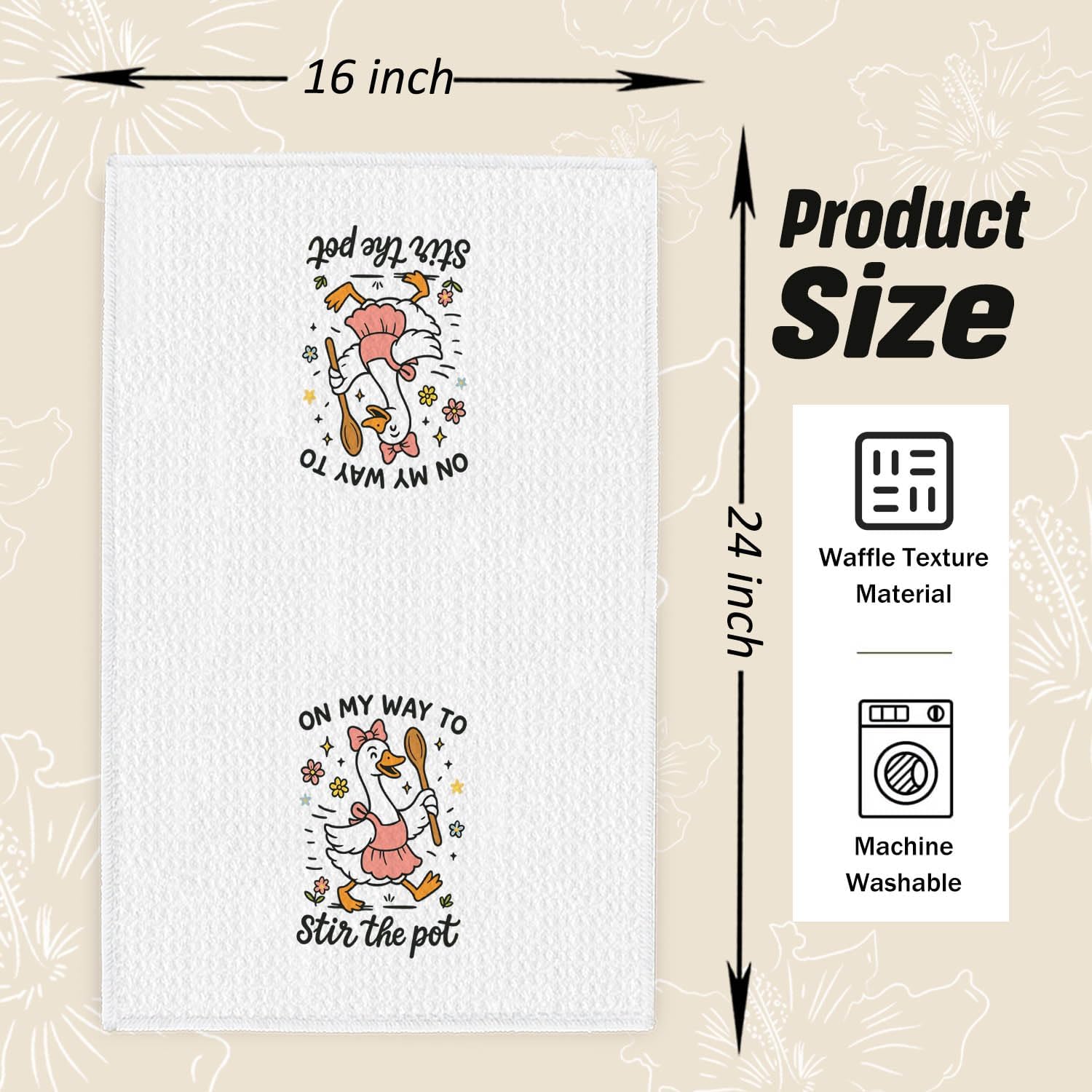 Funny Goose Kitchen Dish Towels, Goose Lover Gifts for Women, Sarcastic Farmhouse Floral Animal Geese Hand Tea Towels for Kitchen Decor, 16x24 Inch - Image 2