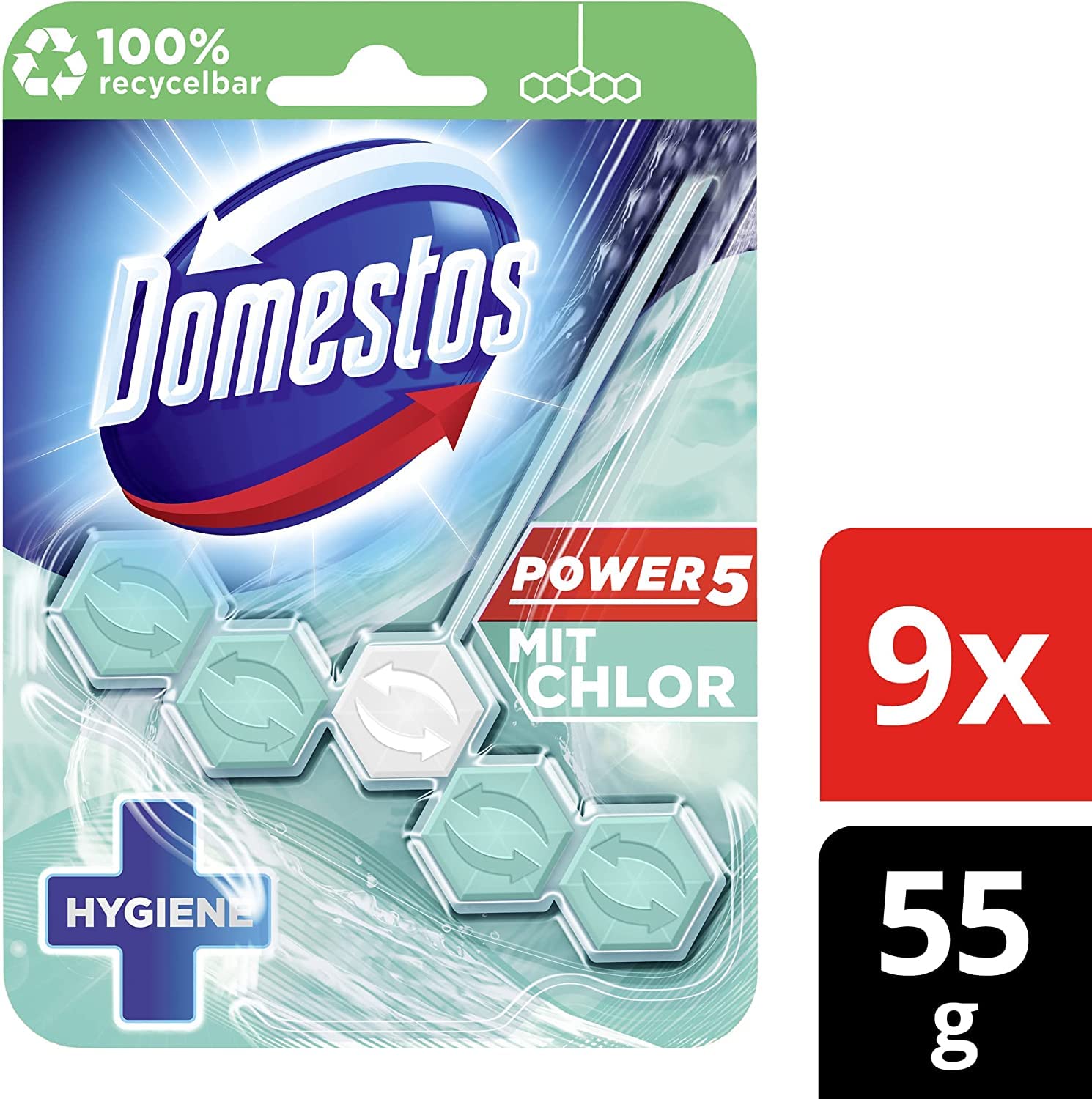 Domestos Power 5 - Limpiador de inodoro (9 x 55 g, 495 g)