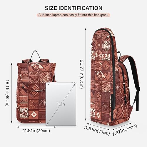 Miniatura 3 de Tenni - Bolsa de raqueta de bádminton de gran almacenamiento, estilo bohemio, marrón rojizo, textura regular, accesorios deportivos, mochila para