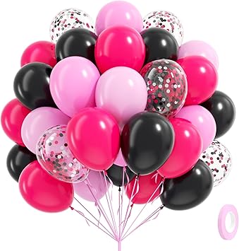 60pcs Pink and Black Balloons 12inch with Black Hot Light Pink Balloons