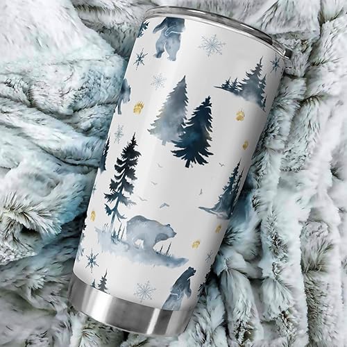 Miniatura 5 de Hinfunees Bear Forest - Vaso con tapa, taza de viaje de animales de acero inoxidable, tazas de café de doble pared para el hogar, oficina, escuela,