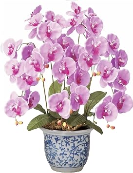 Phalaenopsis Orchid Artificial Flowers, 3 Standing Artificial Ornamental Plant, Photocatalyst, Interior Green, Ceramic, Pot, Cosmetic Box, Pink, Height 21.7 inches 55 cm Housewarming, Opening Celebration, Gift Wrapping 30150