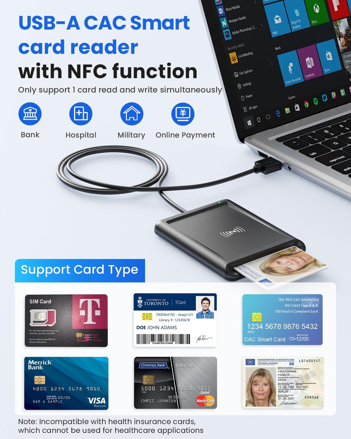 USB-A Lector Tarjetas Inteligentes DNI con NFC con Lector de Tarjetas DNI