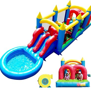 30FT Commercial Inflatable Bounce House Combo with Dual Slides & Obstacle | Heavy duty PVC bounce house with dual racing slides, crawl tunnels and climbing wall, perfect for kids, adults, schools