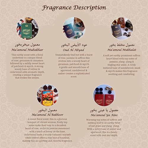 Miniatura 5 de Caja de variedad Maamoul Bakhoor de Dukhni  Juego de regalo, cesta de Ramadán y regalo Eid  Auténtico incienso árabe Oud Bakhoor  20 piezas Bakhoor,